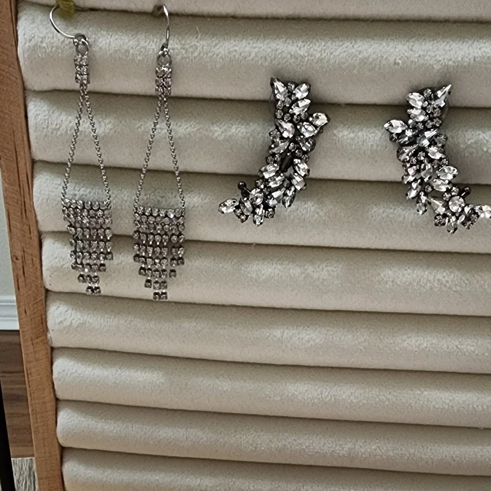 RHINESTONE CRESCENT CLIMBER SCREW BACK EARRINGS and CZ Dangle Post Earrings